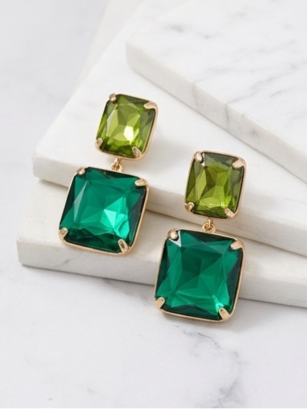 Emerald Green & Olive Crystal Drop Statement Earrings Jewelry